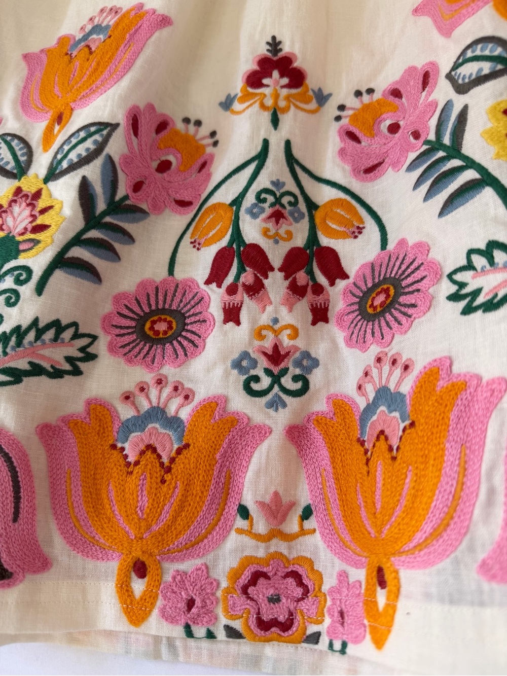 Boden Verity Linen Embroidered Floral Trim Pleated Midi Skirt US 6R - Picture 12 of 16